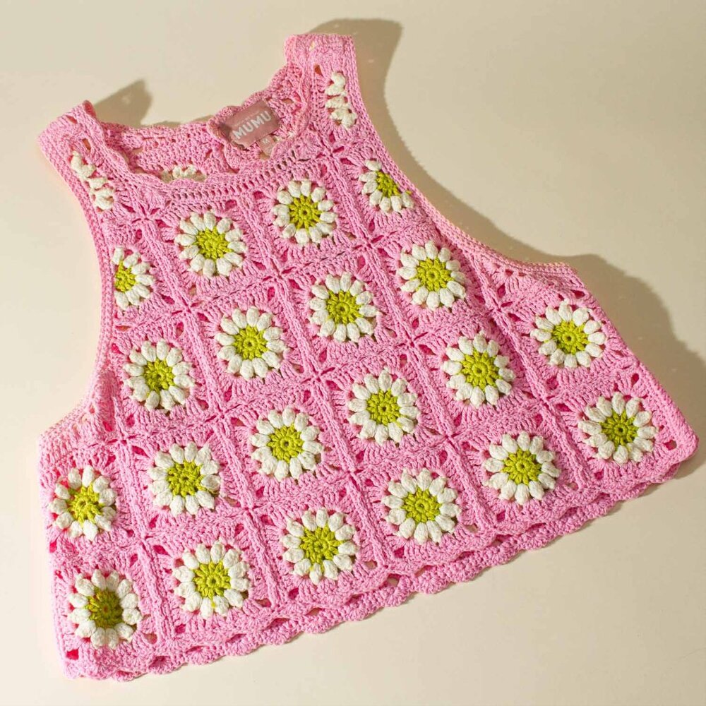 Show Me Your MUMU Crochet Pink Daisy Top